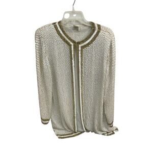 Judith Ann Sequin Silk Jacket M Gold White Vintage India RN 60406 Y2K Glam